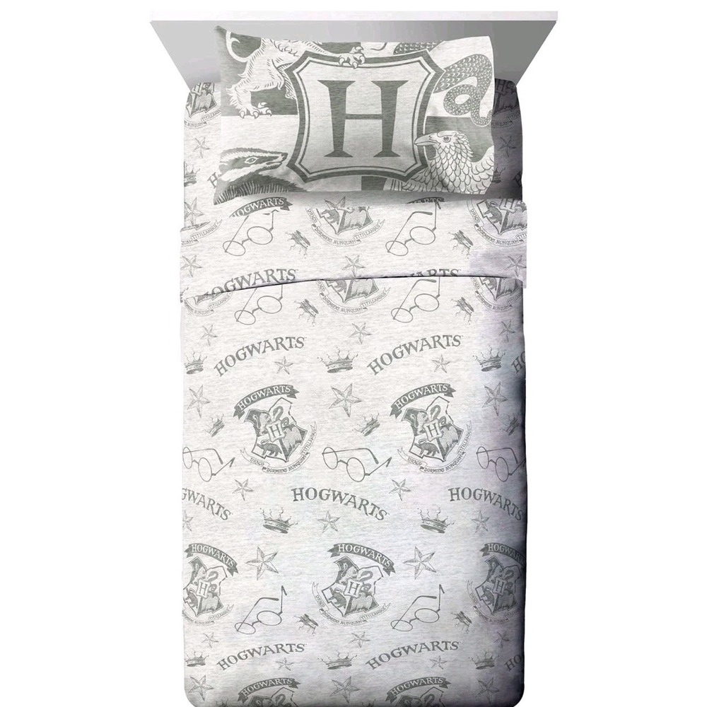 Harry Potter "Spellbound" Kids Microfiber Twin Sheet Set Gray Hogwarts